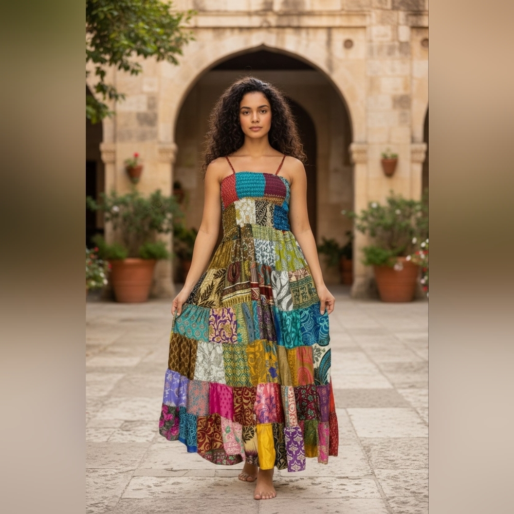 Multicolor Patchwork Maxi Dress NWT - image 1